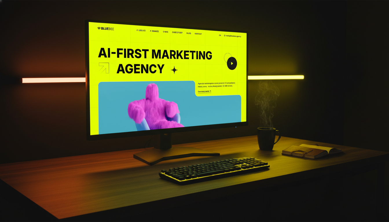 BlueBee landing page — AI-First Marketing Agency hero on bluebee.marketing