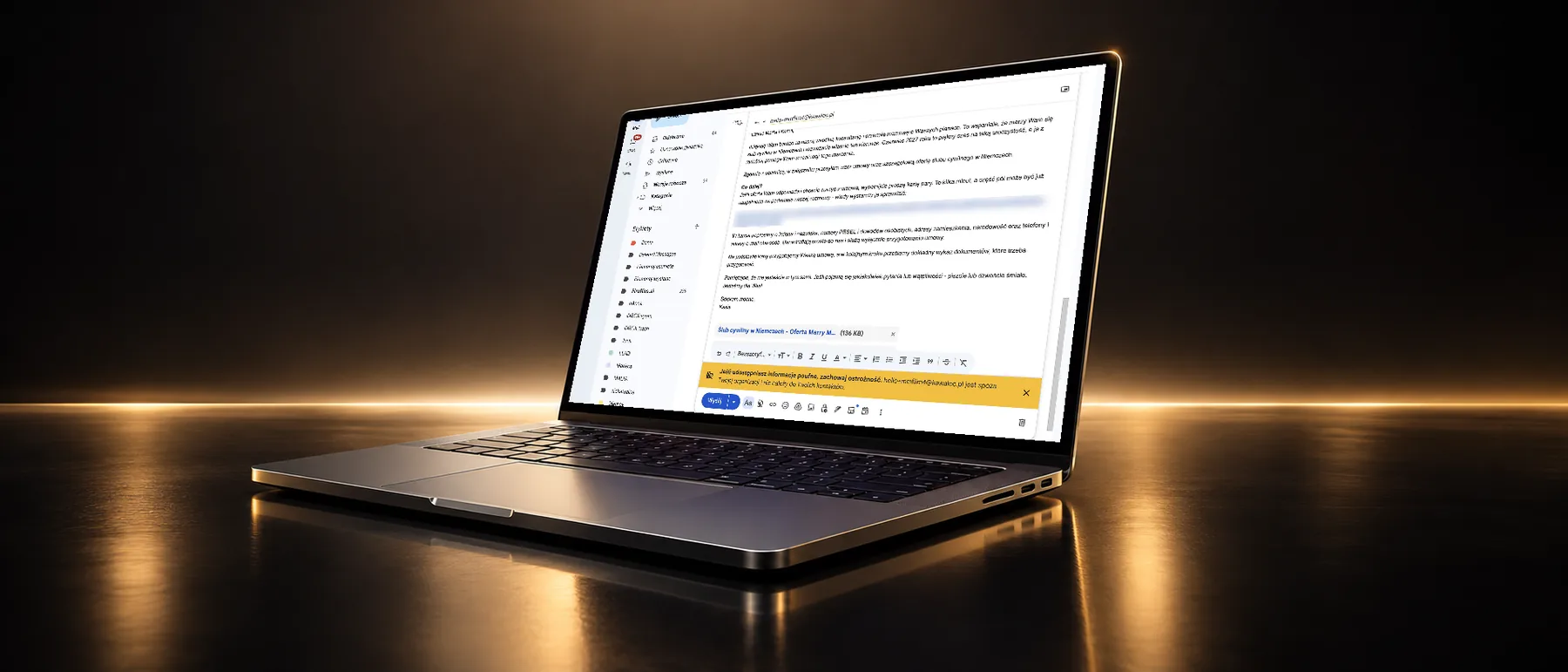 An offer email prepared as a draft in the couple's Gmail thread, with the offer attached and a link to the couple's card