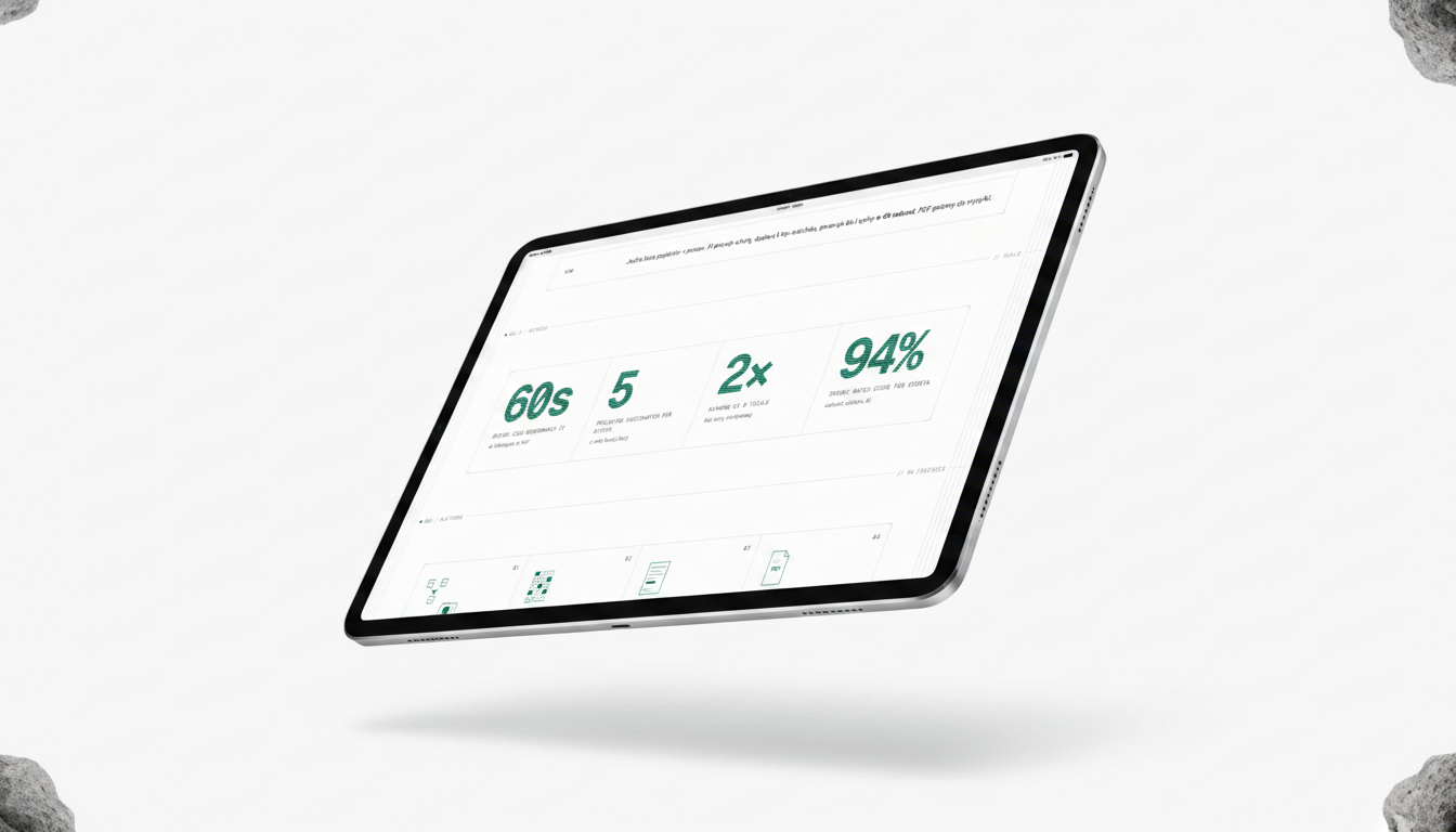 ZłóżCV stats and features grid on zlozcv.pl — 60s generation, 5 matched projects, 2 free trials, 94% match score